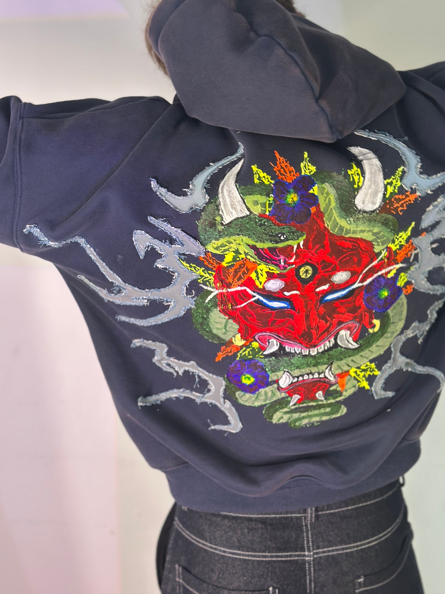 ONI SERPENT Hoodie. Power in chaos. Wrapped in bloom. 💥 Limited edition — hand-crafted cyber-artwear