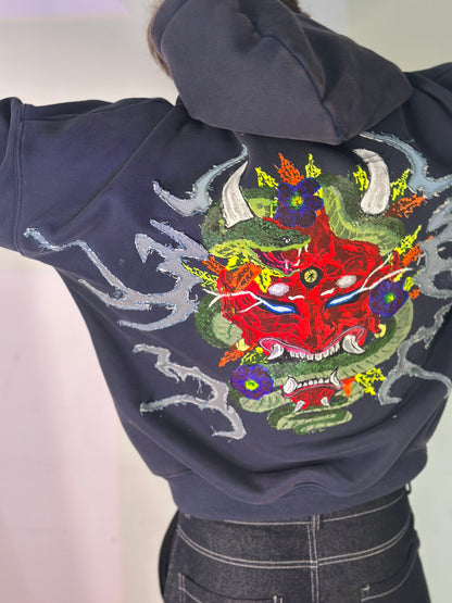 ONI SERPENT Hoodie. Power in chaos. Wrapped in bloom. 💥 Limited edition — hand-crafted cyber-artwear
