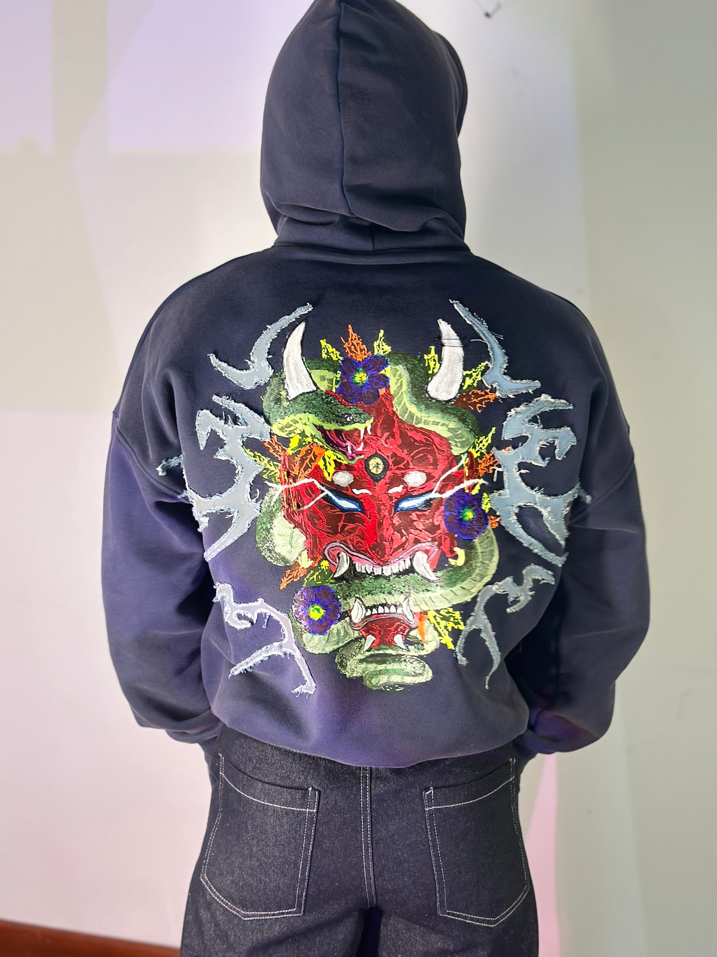 ONI SERPENT Hoodie. Power in chaos. Wrapped in bloom. 💥 Limited edition — hand-crafted cyber-artwear