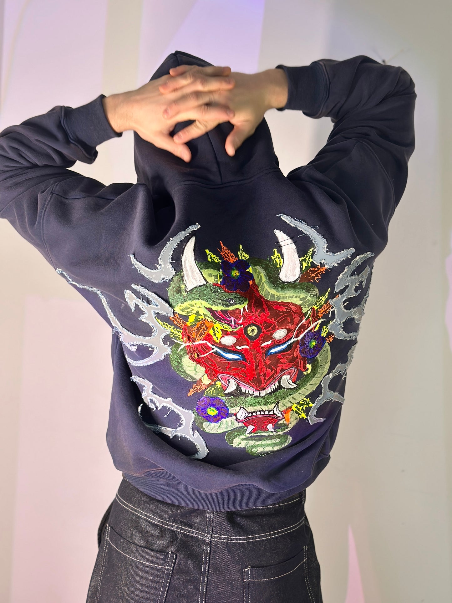 ONI SERPENT Hoodie. Power in chaos. Wrapped in bloom. 💥 Limited edition — hand-crafted cyber-artwear