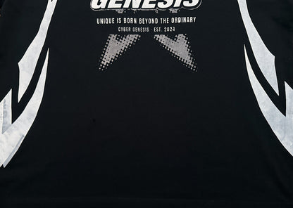 PROTOTYPE 8 black tee, side flame detail