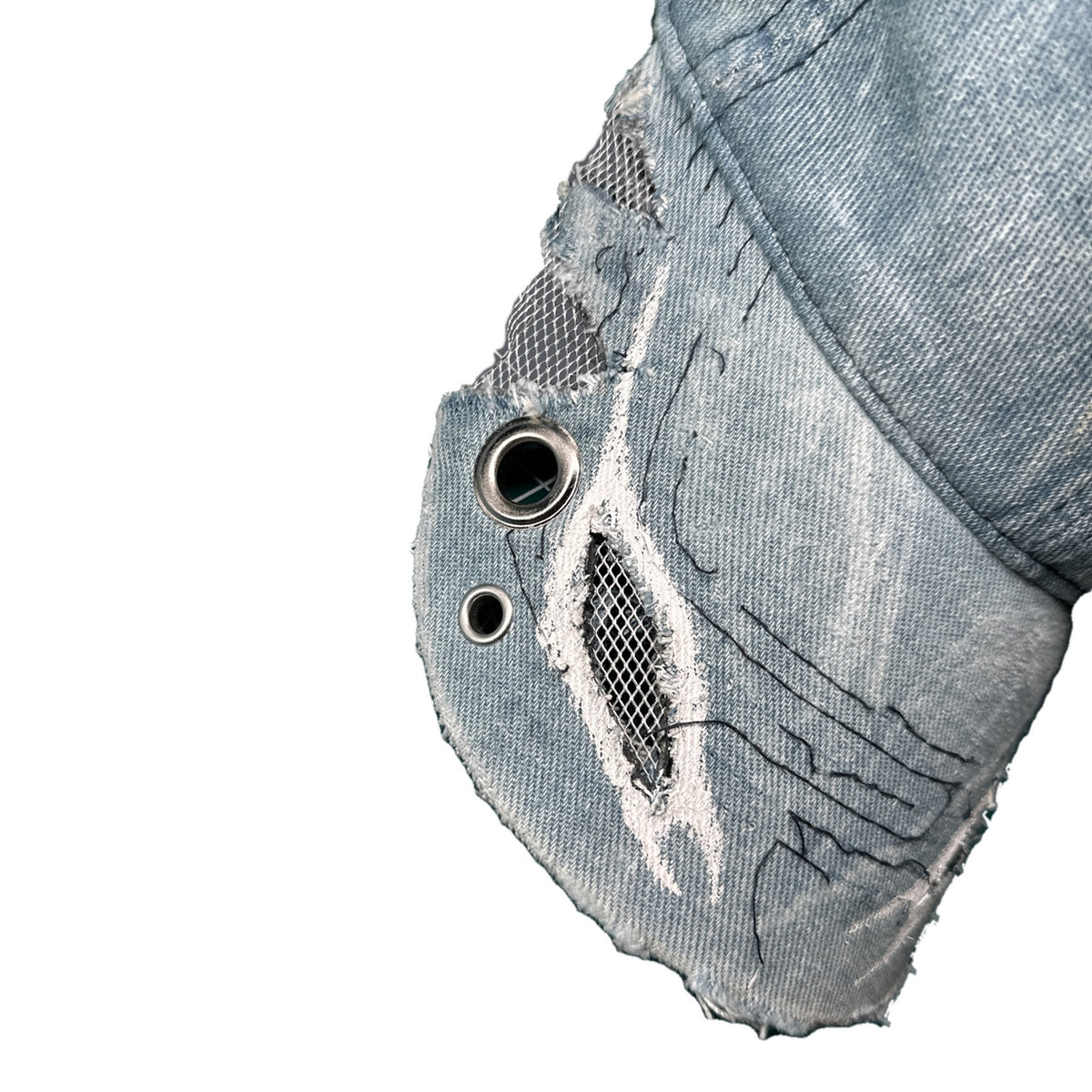 SIGIL cap, light denim — brim detail with mesh