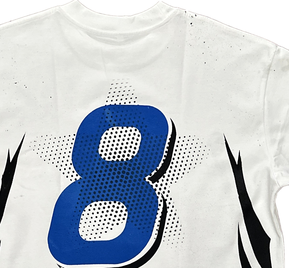 PROTOTYPE 8 blue tee, number 8 close-up