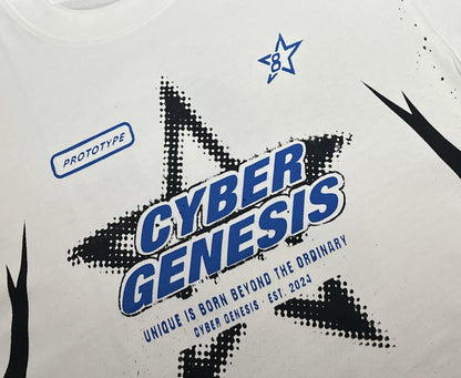 PROTOTYPE 8 blue tee, star and wordmark detail