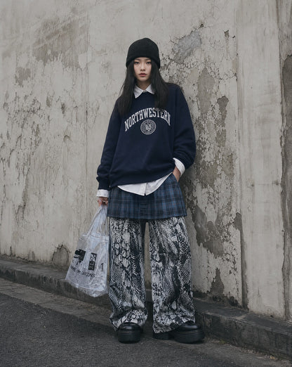 Snake Skin Baggy Pants | Oversized Wide-Leg Denim | Cyber Genesis