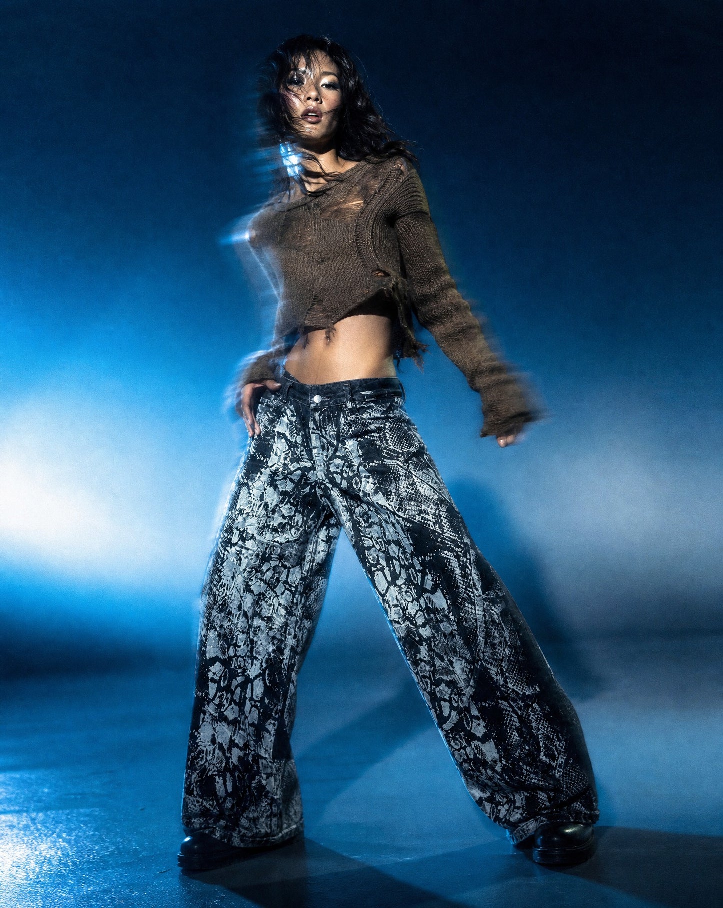 Snake Skin Baggy Pants | Oversized Wide-Leg Denim | Cyber Genesis