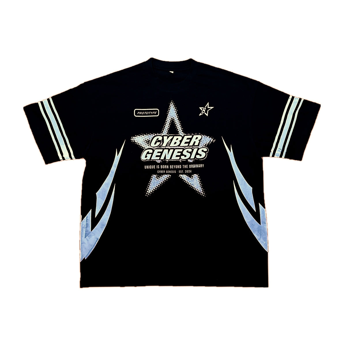 PROTOTYPE 8 black tee, front