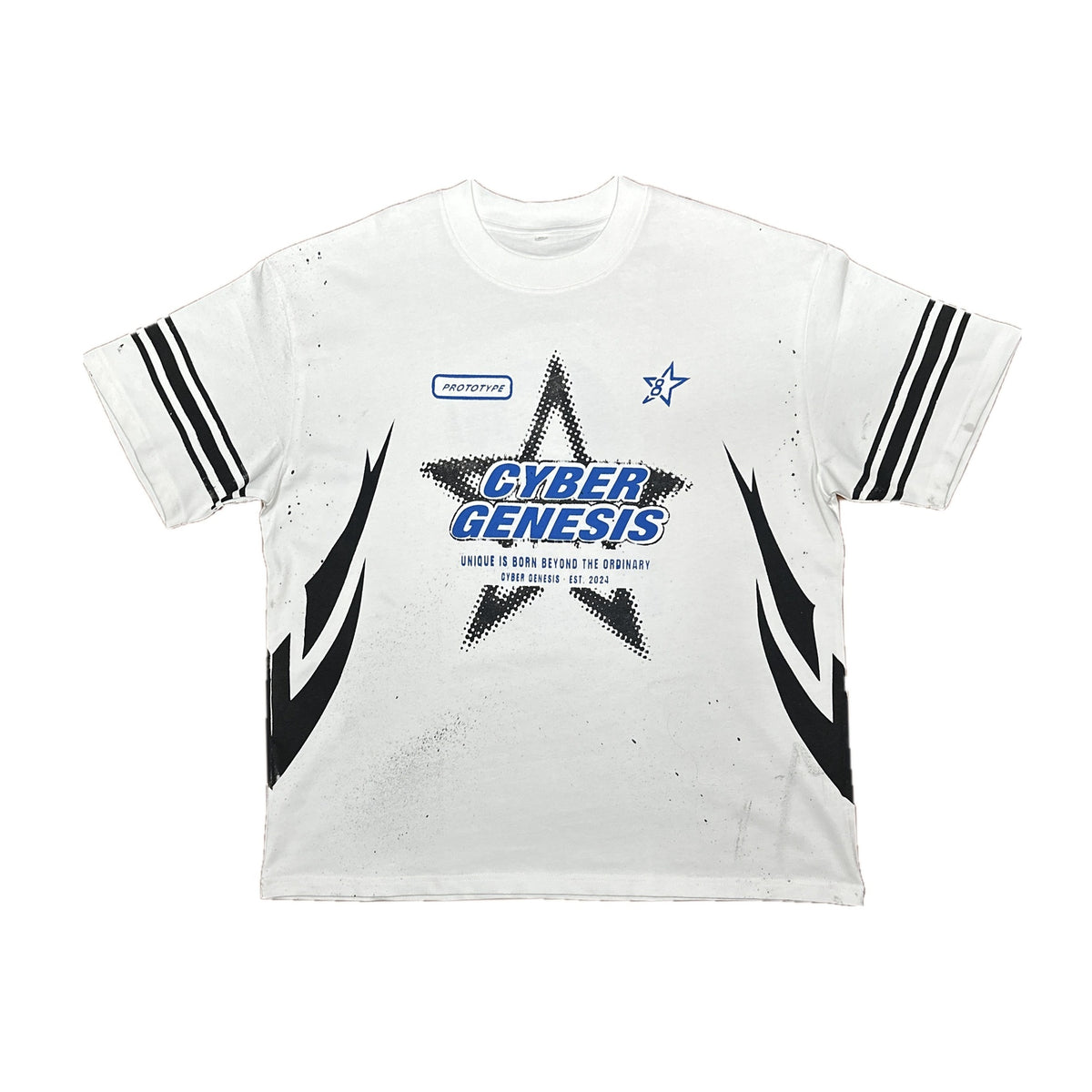 PROTOTYPE 8 blue tee, front